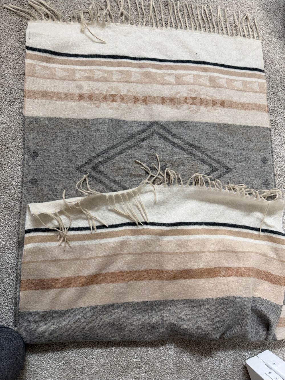 Evereve Neutral Striped Fringe Wrap in Cream, Gray & Tan